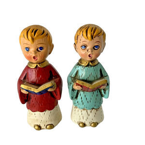 Vintage Chalkware Choir Boy Figurines Set of 2 Children Figurines Christmas Sing